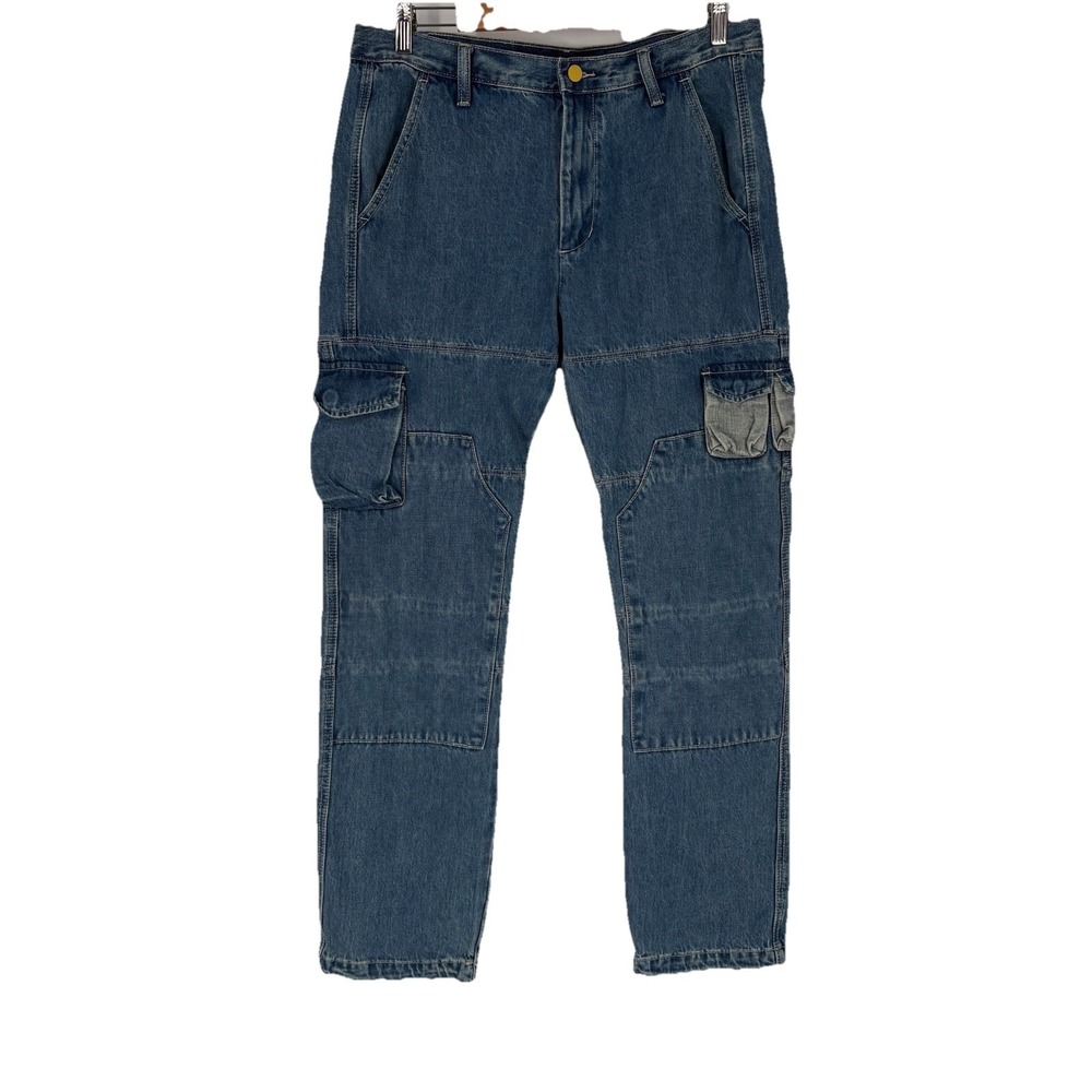 mnml Mens‎ Baggy Cargo Jeans 33 Double Knee Medium Wash 32' Inseam Retro Y2K